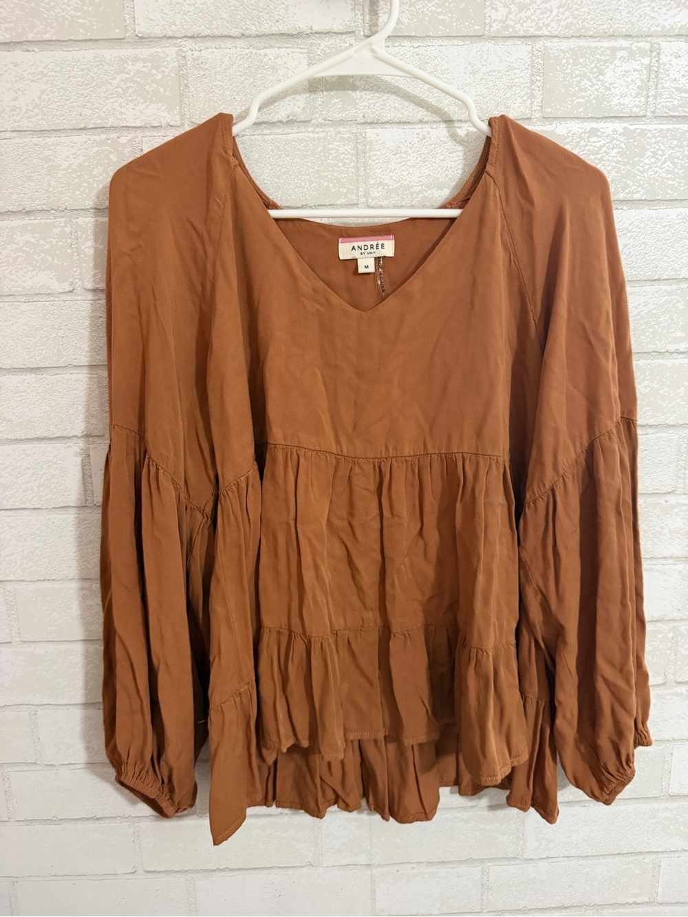 Andree by Unit Boho Burnt Orange Long Sleeve Tiered Blouse Medium